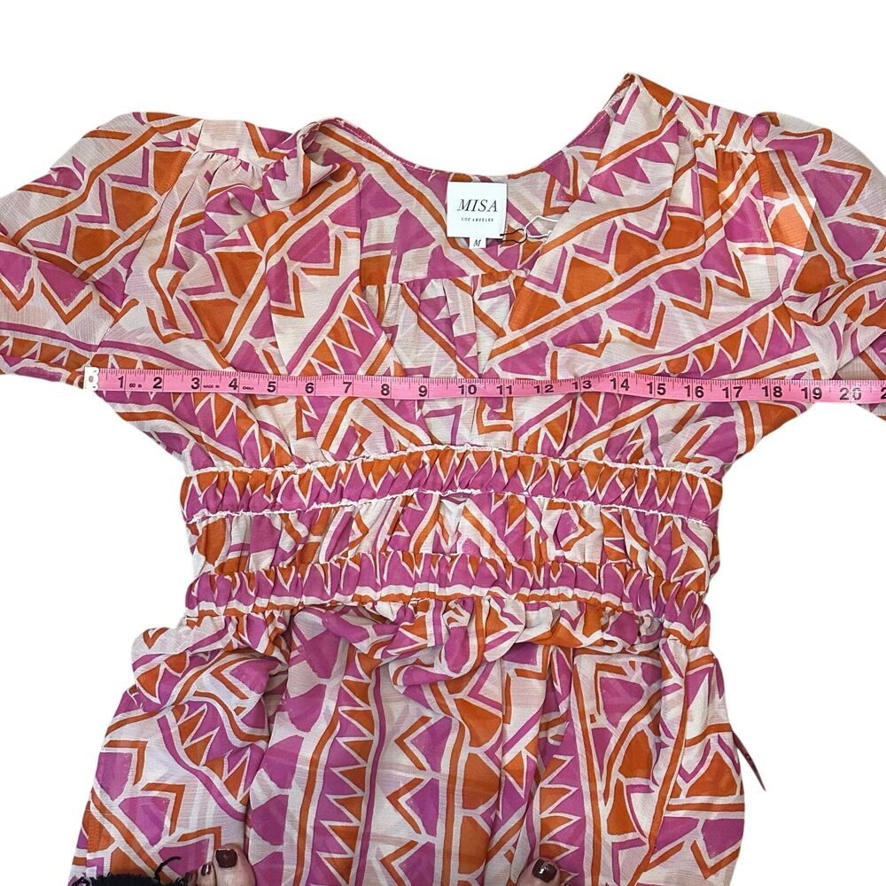 NWT - MISA Los Angeles Rana Dress Pink Orange Geo Mini Long Sleeve Women’s M - Picture 7 of 12